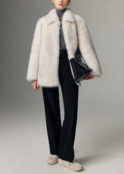 Women White Oversized Warm Faux Fur Jackets Winter