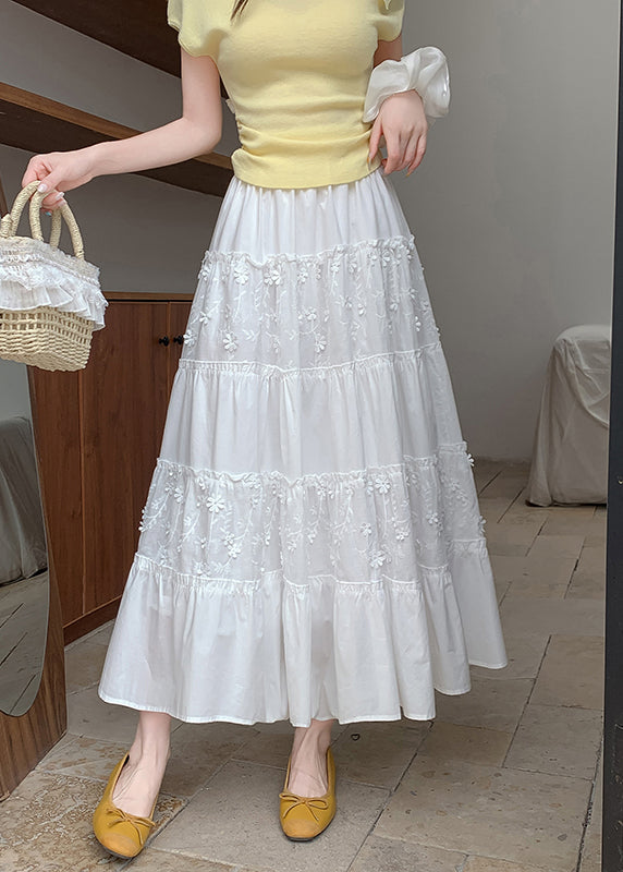 Women White Patchwork Exra Large Hem Cotton Skirt Fall