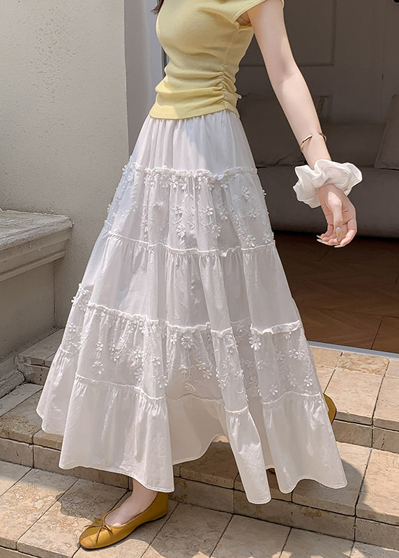 Women White Patchwork Exra Large Hem Cotton Skirt Fall