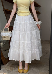 Women White Patchwork Exra Large Hem Cotton Skirt Fall