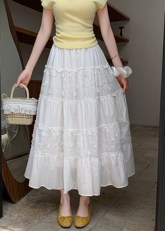 Women White Patchwork Exra Large Hem Cotton Skirt Fall