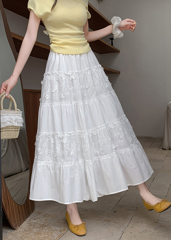 Women White Patchwork Exra Large Hem Cotton Skirt Fall