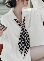 Women White Peter Pan Collar Neck Solid Cotton Shirt Fall