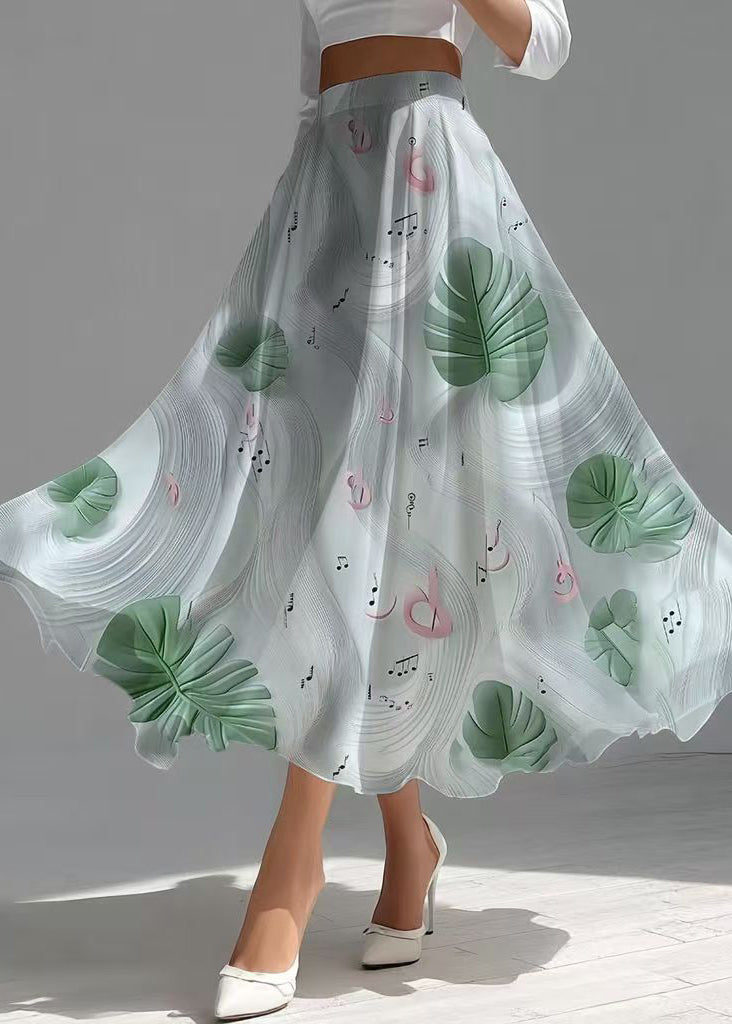 Women White Print Draping Chiffon Day Skirts Summer