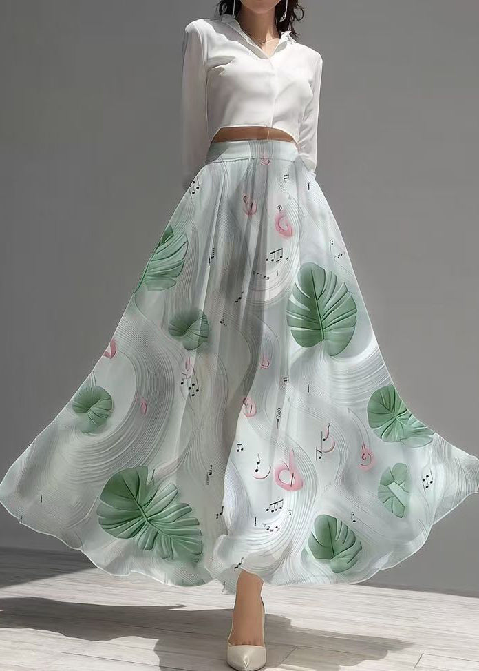 Women White Print Draping Chiffon Day Skirts Summer