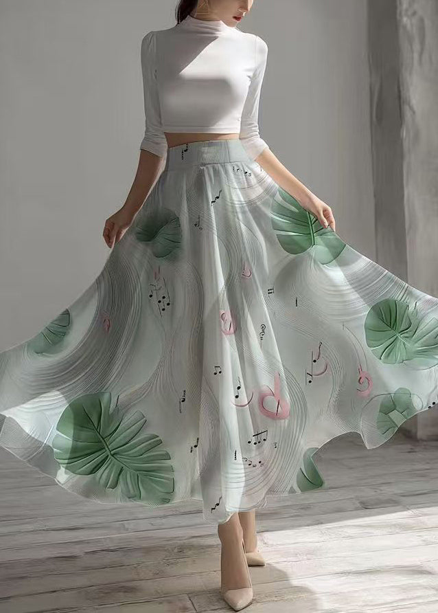 Women White Print Draping Chiffon Day Skirts Summer
