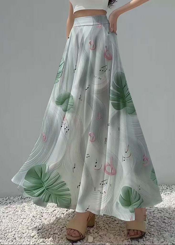 Women White Print Draping Chiffon Day Skirts Summer