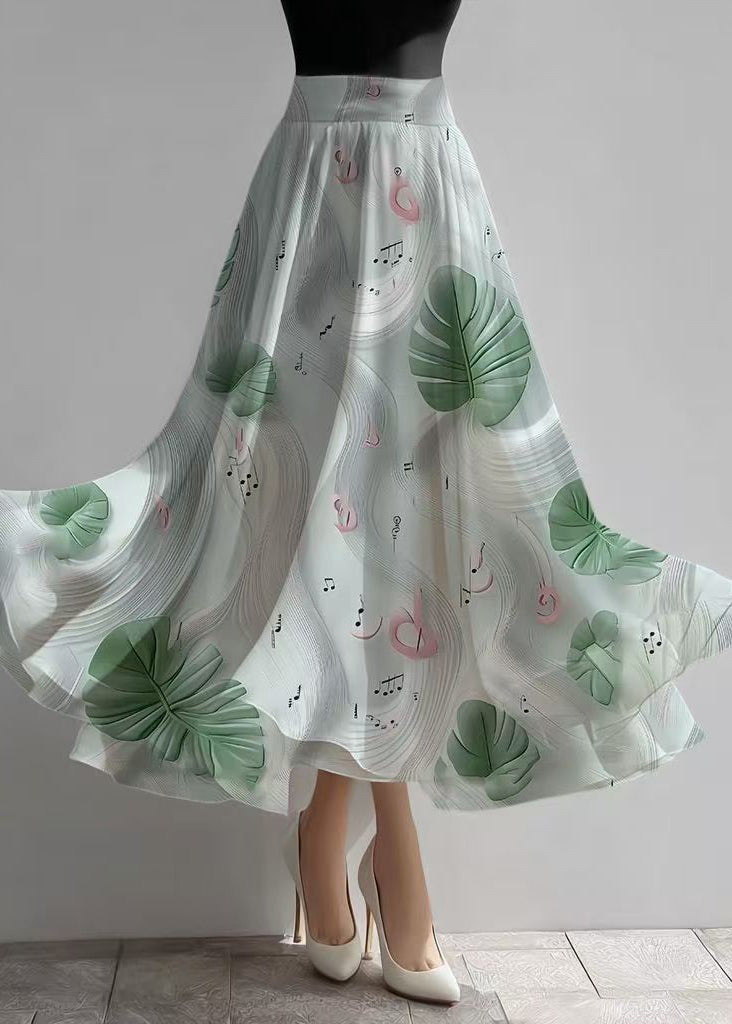 Women White Print Draping Chiffon Day Skirts Summer