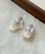 Women White Silver Pearl Shell TasselDrop Earring