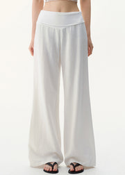 Women White Solid High Waist Linen Pants Summer
