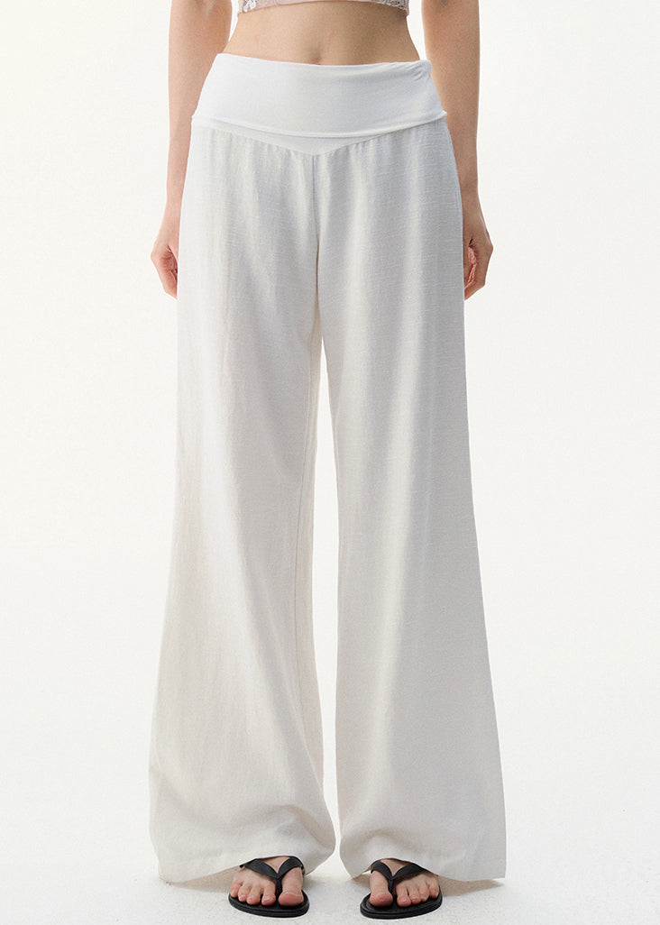 Women White Solid High Waist Linen Pants Summer