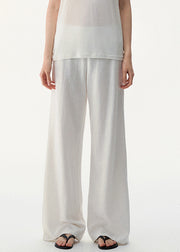 Women White Solid High Waist Linen Pants Summer
