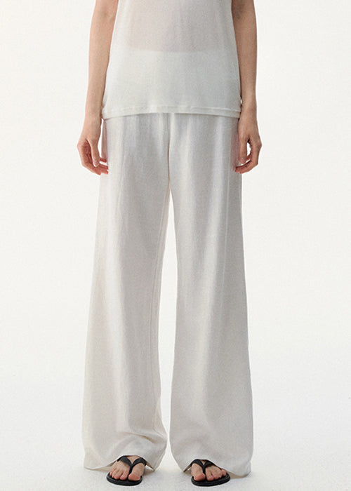 Women White Solid High Waist Linen Pants Summer