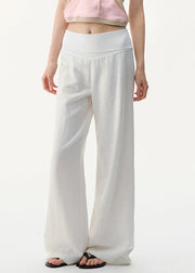 Women White Solid High Waist Linen Pants Summer