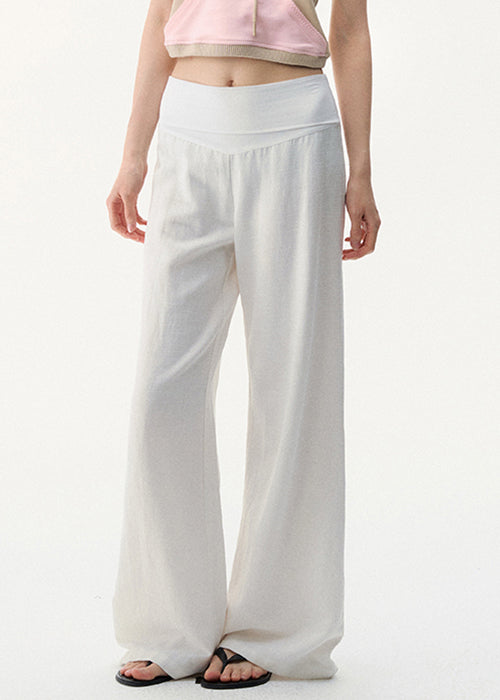 Women White Solid High Waist Linen Pants Summer
