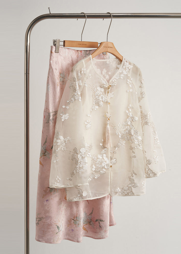 Women White Tasseled Embroidered Silk Coats Fall