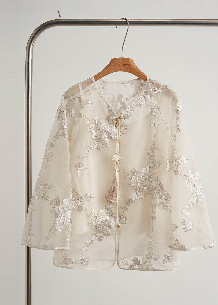 Women White Tasseled Embroidered Silk Coats Fall