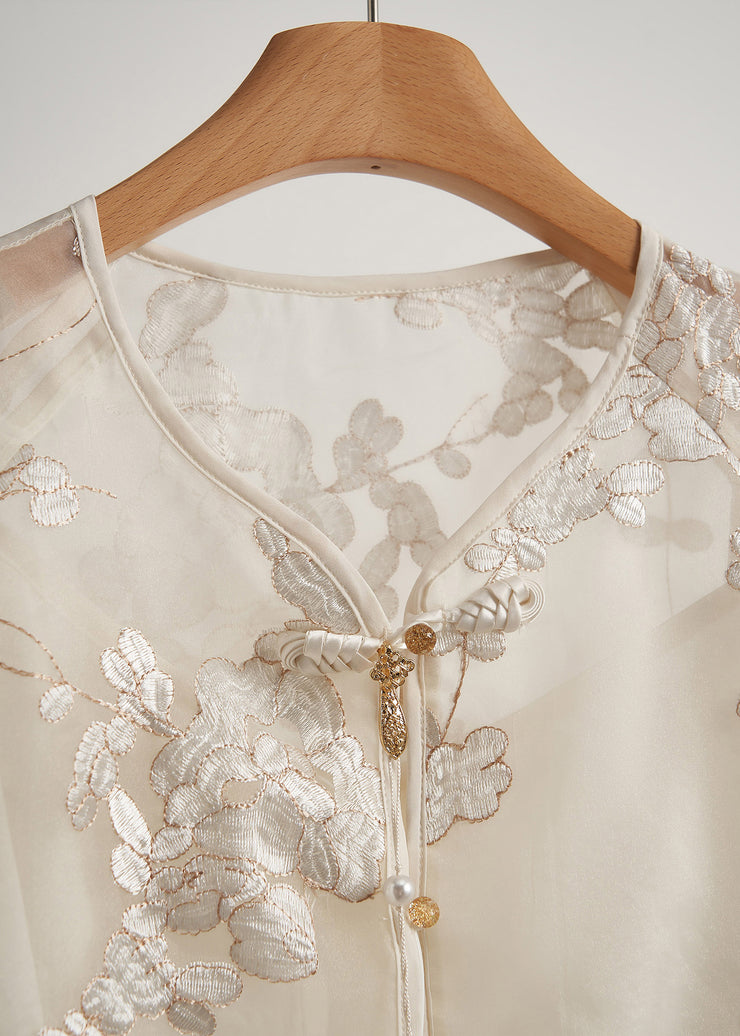 Women White Tasseled Embroidered Silk Coats Fall