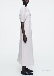 Women White Tie Neck Cotton Tunic Dress Summer