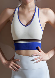 Women White V Neck Cold Shoulder Sports Bra