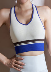 Women White V Neck Cold Shoulder Sports Bra