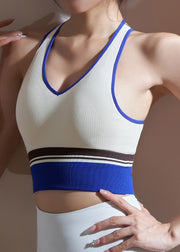Women White V Neck Cold Shoulder Sports Bra