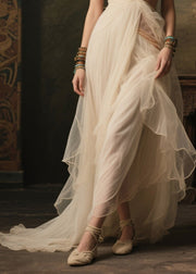 Women White V Neck Exra Large Hem Tulle Robe Dresses Summer