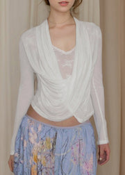 Women White V Neck Lace Patchwork Cotton Blouses Spring