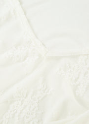Women White V Neck Lace Patchwork Cotton Blouses Spring