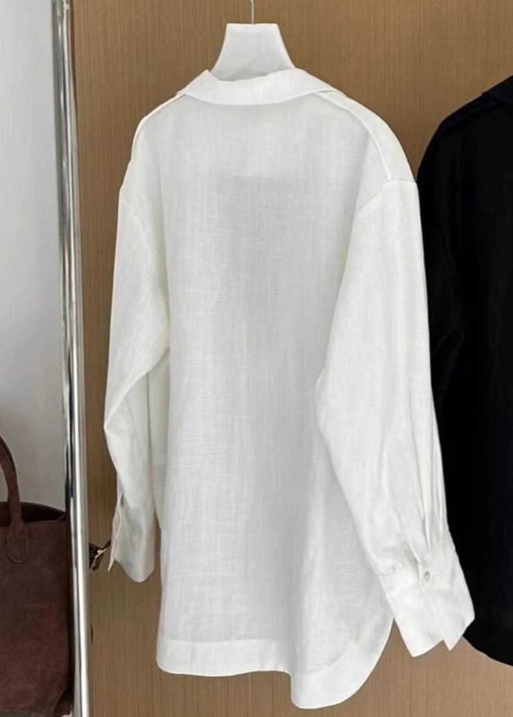 Women White V Neck Solid Cotton Blouses Fall