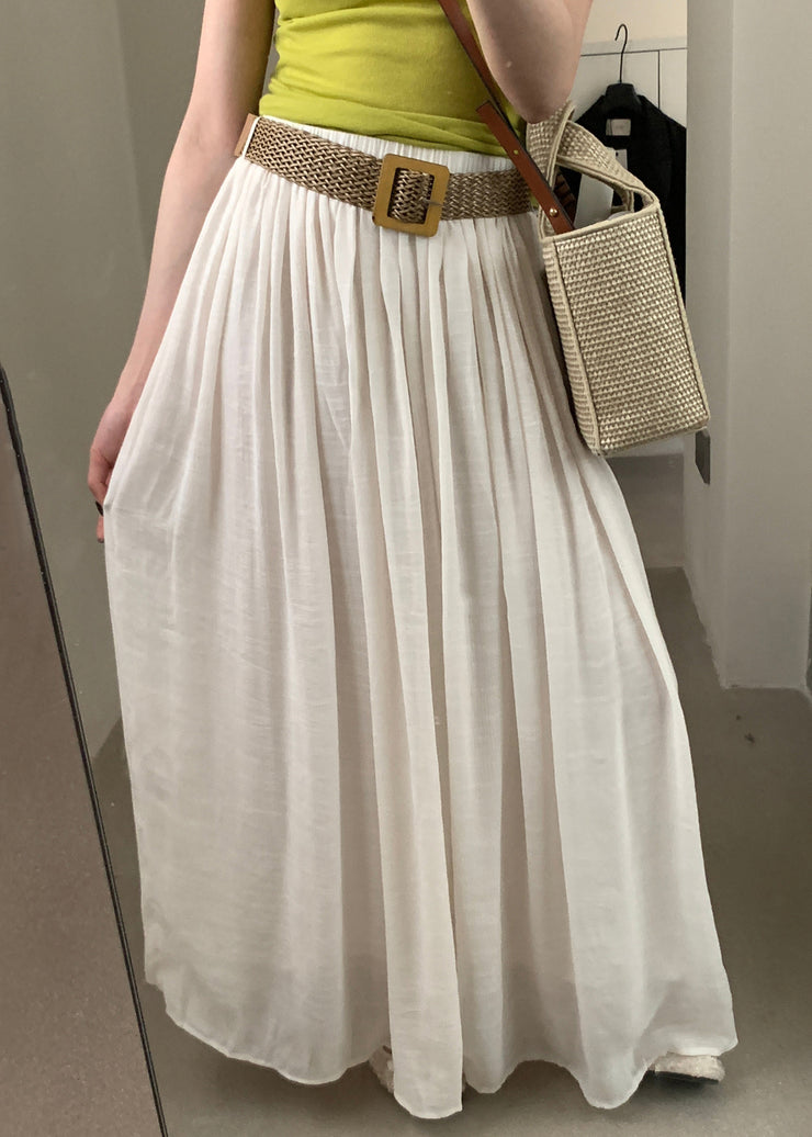Women White Wrinkled Solid Elastic Waist Cotton Skirts Summer