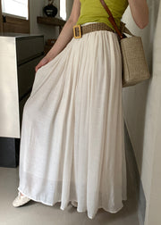 Women White Wrinkled Solid Elastic Waist Cotton Skirts Summer