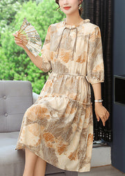 Women Yellow Cinched Print Robe Dresses Summer