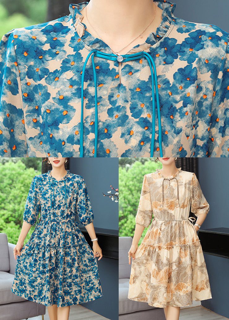 Women Yellow Cinched Print Robe Dresses Summer