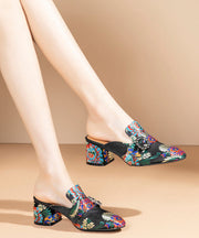 Women Yellow Embroidered Zircon Satin Chunky Sandals