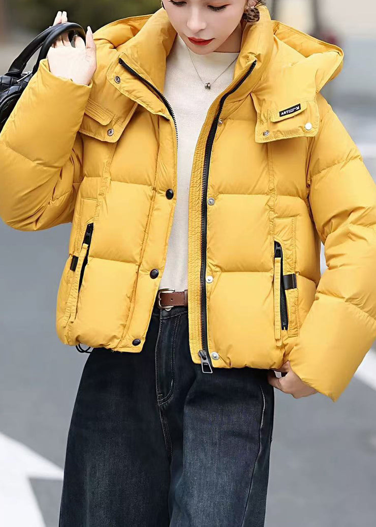 Women Yellow Hooded Fine Cotton Filled Puffer Jacket Winter