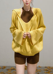Women Yellow Hooded Knit Pullover Sweatshirt Fall