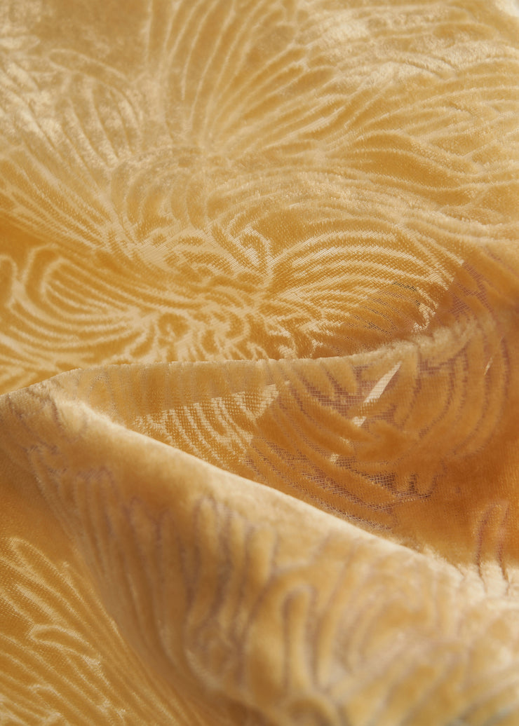 Women Yellow Oversized Lace Patchwork Silk Velour Shirt Tops Fall