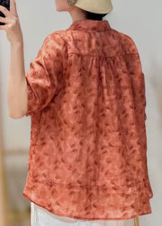 Women Yellow Peter Pan Collar Print Cotton Blouse Tops Summer