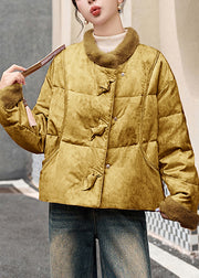 Women Yellow Pockets Patchwork Duck Down Down Coat Winter