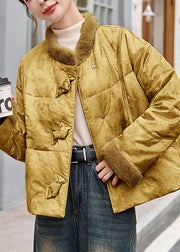 Women Yellow Pockets Patchwork Duck Down Down Coat Winter