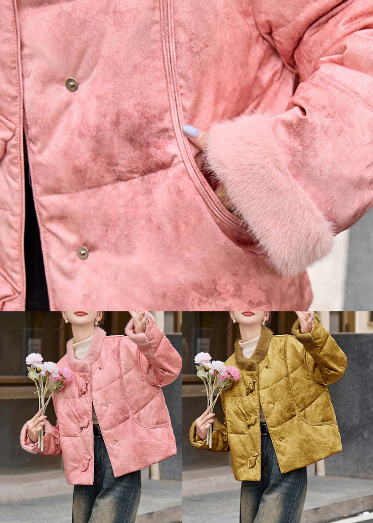 Women Yellow Pockets Patchwork Duck Down Down Coat Winter