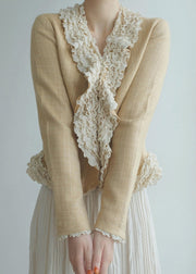 Women Yellow Ruffled Patchwork Cotton Jacket Fall