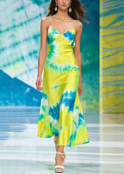 Women Yellow Tie Dye Chiffon Cami Dress Summer