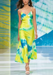 Women Yellow Tie Dye Chiffon Cami Dress Summer