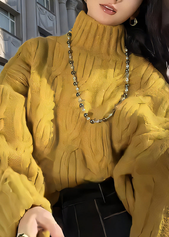 Women Yellow Turtleneck Cozy Cable Knit Sweaters Winter