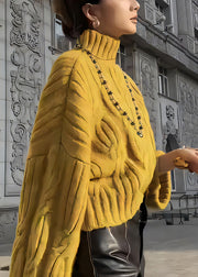 Women Yellow Turtleneck Cozy Cable Knit Sweaters Winter