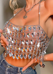 Women's Handmade Hollow Gemstone Hanging Neck And Backless Tops Summer