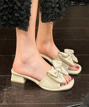Yellow Bow Splicing Chunky Slide Sandals Peep Toe