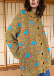 Yellow Button Pockets Cozy Knitted Cotton Coat Peter Pan Collar